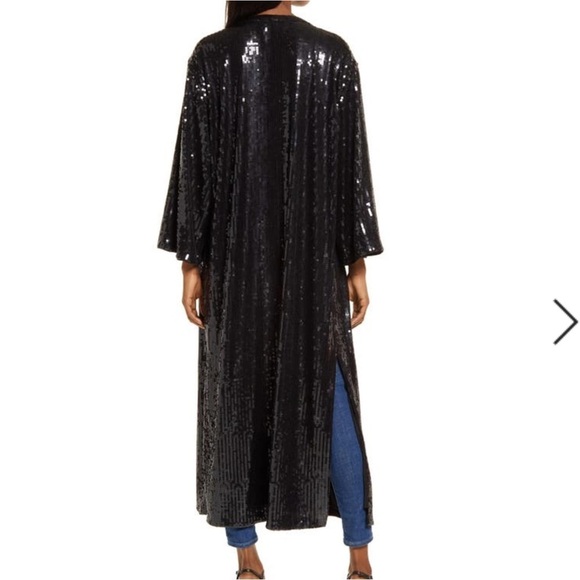 NWT GOOD AMERICAN BLACK SEQUINS ROBE CARDIGAN size 00/0=XS/S - Picture 2 of 11